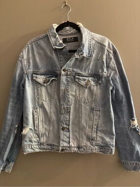 DTLA Brand Jean Denim Boyfriend Jacket Small Hipster Distressed Button Holes